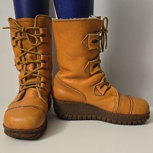 Vintage Oslo Leather Shearling Winter Boots Chunky Lug Sole Après Ski